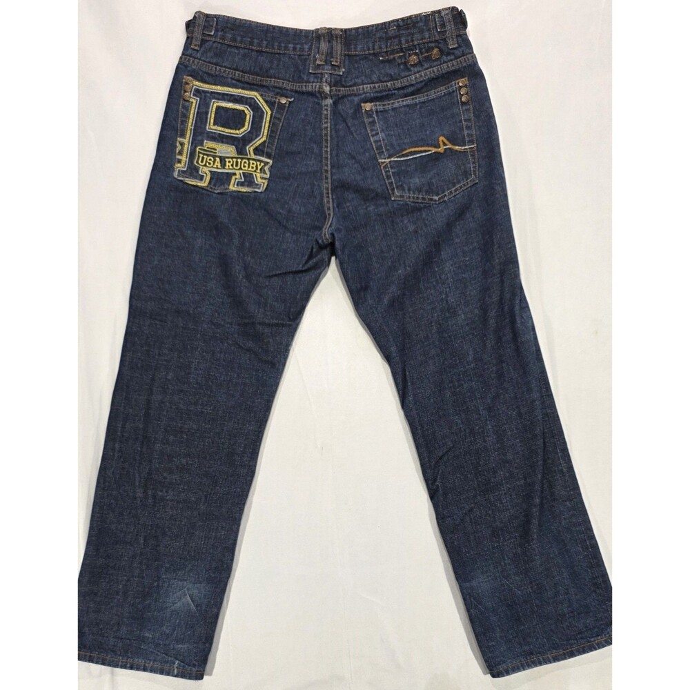 VTG USA Rugby Y2K Embroidered Jeans Relaxed Straight Streetwear 38x34 (36x31.5)